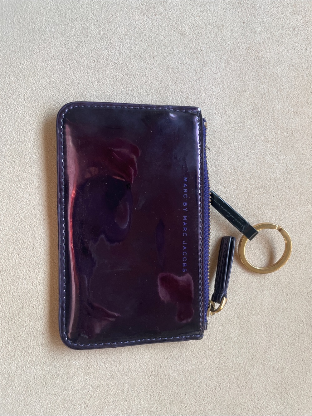 Marc by Marc Jacobs Patent Plum Card Case with Gold Key Ring